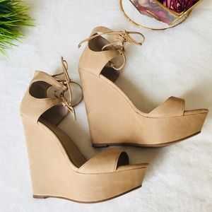 Breckelle's Ankle Strap Nude Wedges